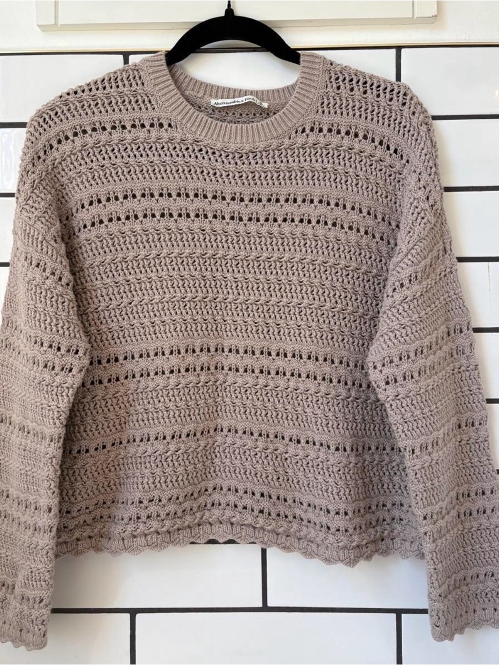 Abercrombie & Fitch Taupe Open-Knit Crewneck Sweater